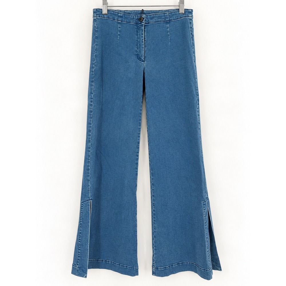 Plenty by Tracy Reese Wide Leg Side Slit Jeans Women Size 12 Tall Trouser NWT